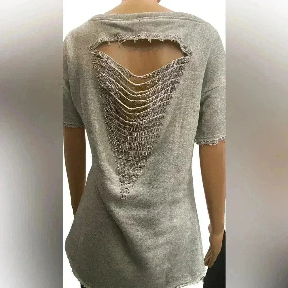 SYDNEY Women’s Open Rhinestones Back Short Sleeve Top- NWT - Size Small